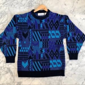 Funky Blue & Black Patterned Ugly Grandma Sweater